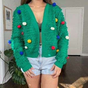 Green Pom Pom Cardigan Sz. S NWT